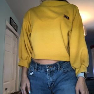 Yellow Cropped Sweater with puffy sleeves
